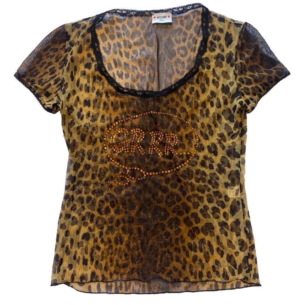 MOSCHINO lingerie sheer animal print top